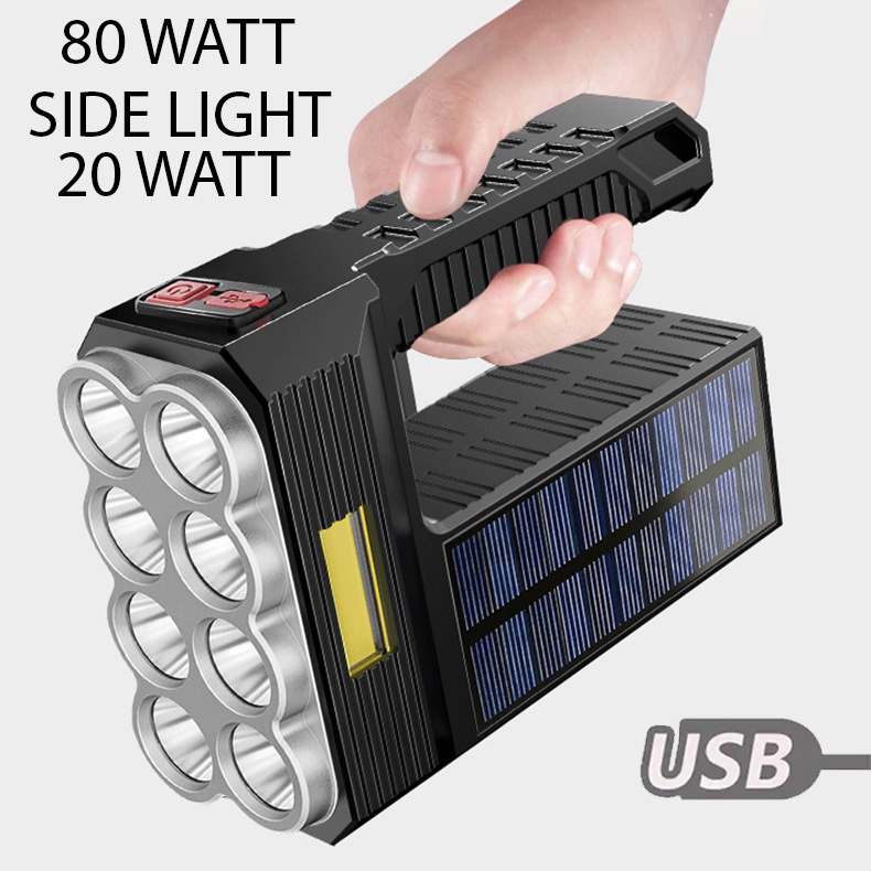 (Dalam Stok, Dikirim Dari Jakarta)Solar isi ulang USB bidang senter cahaya yang kuat, ultra-terang anti-jatuh, senter led, lampu sorot portabel jarak jauh