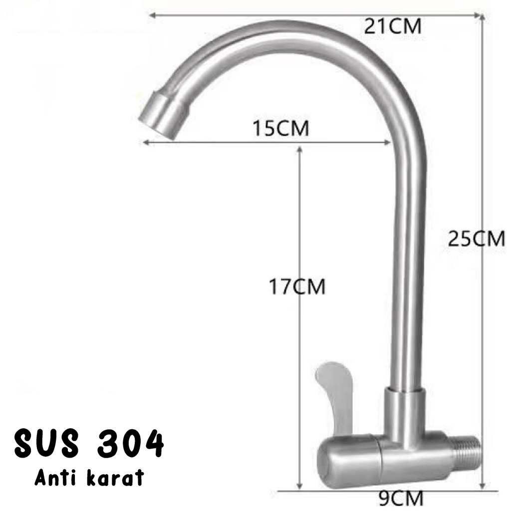 Kran Cuci Piring/Sink Keran Angsa Drat 1/2 Inch Stainless Steel 304 Model Tembok &amp; Model Bawah