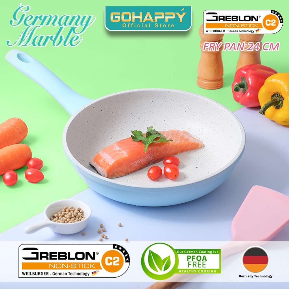 Germany Set 3 White Marble GOHAPPY - Panci Set Jerman Greblon C2 Glowpan Wok Milk Fry glow pan set pink or Tosca Anti lengket