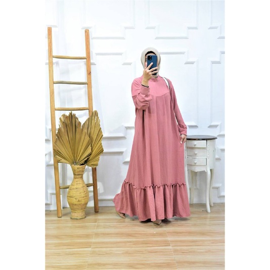 Gamis Zahra Maxi Dress Matt Crinkle AirFlow Kancing Samping