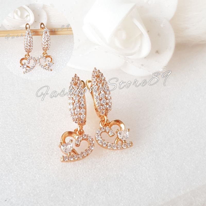 import Anting Xuping All Varian Impor bestseller Love Bunga Bingang Full Permata Perhiasan lapis emas 18k Anting Jurai jepit Impor Dewasa