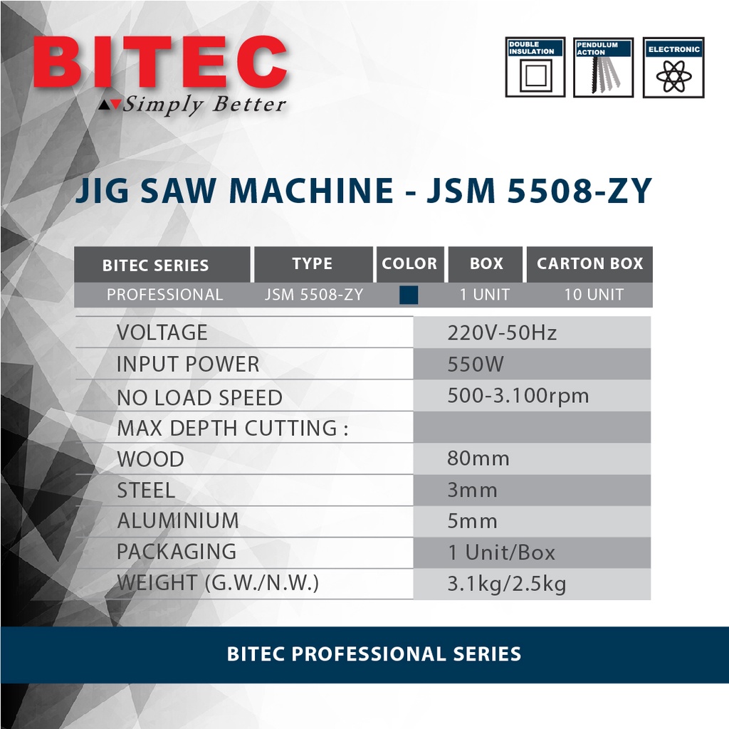 BITEC - MESIN POTONG KAYU / JIG SAW MACHINE - JSM 5508-ZY - GARANSI RESMI 1 THN