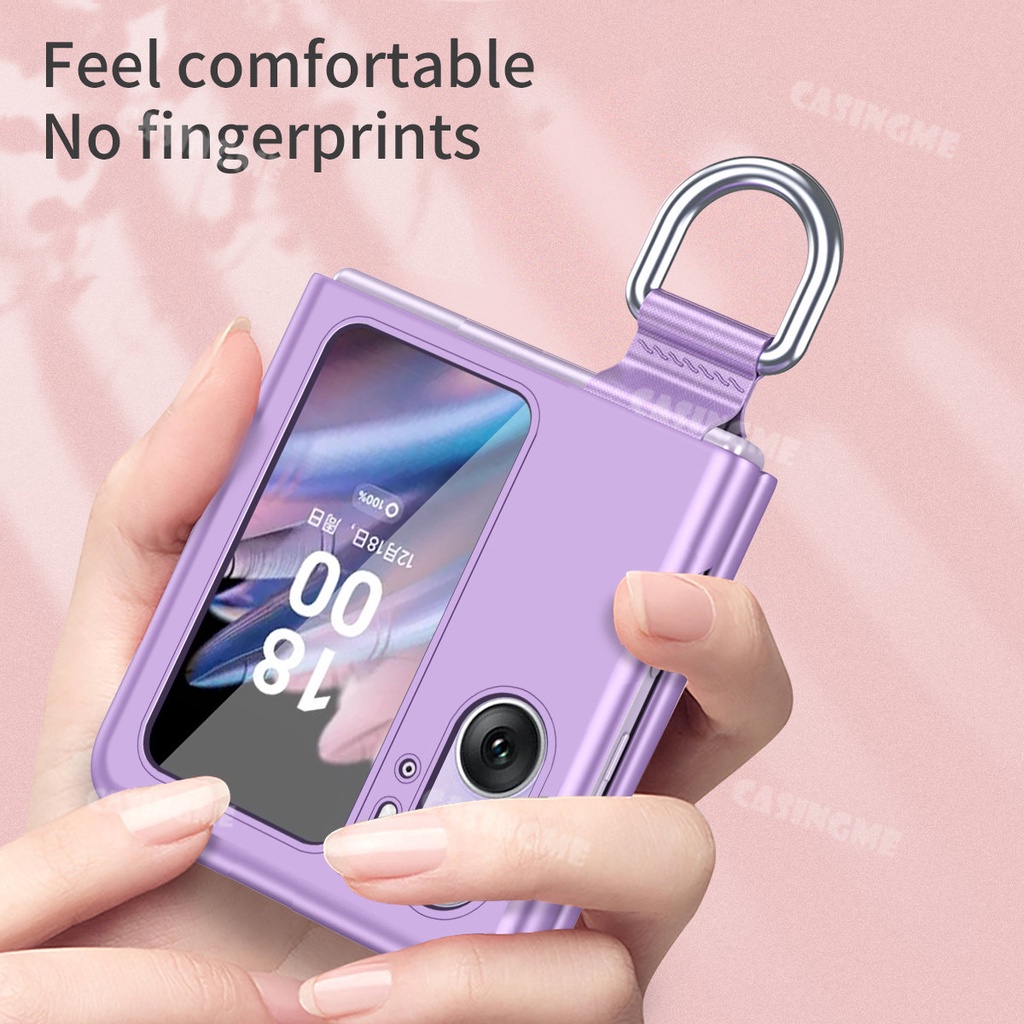 Hard Case Frosted Matte Skin Feel Folding Phone Case With Ring For Oppo Find N2 Flip