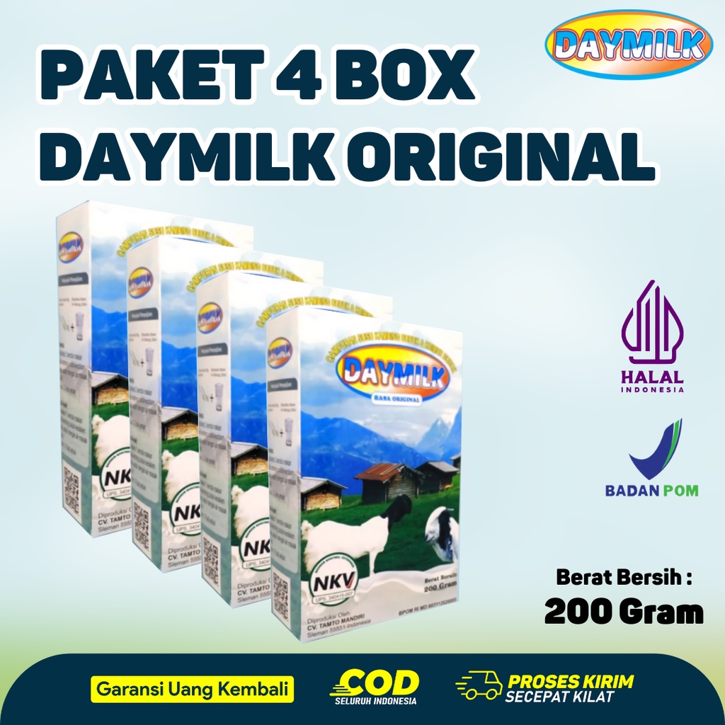 

[ PAKET 4 BOX ] Daymilk Rasa Original - Susu Kambing Etawa Premium Bubuk - 200gr Halal BPOM