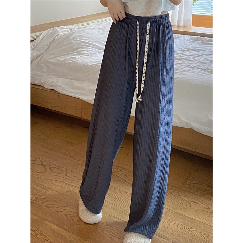 EUNII Celana Panjang Santai Wanita Basic Color Kasual High Waist Straight Pants Korean Style