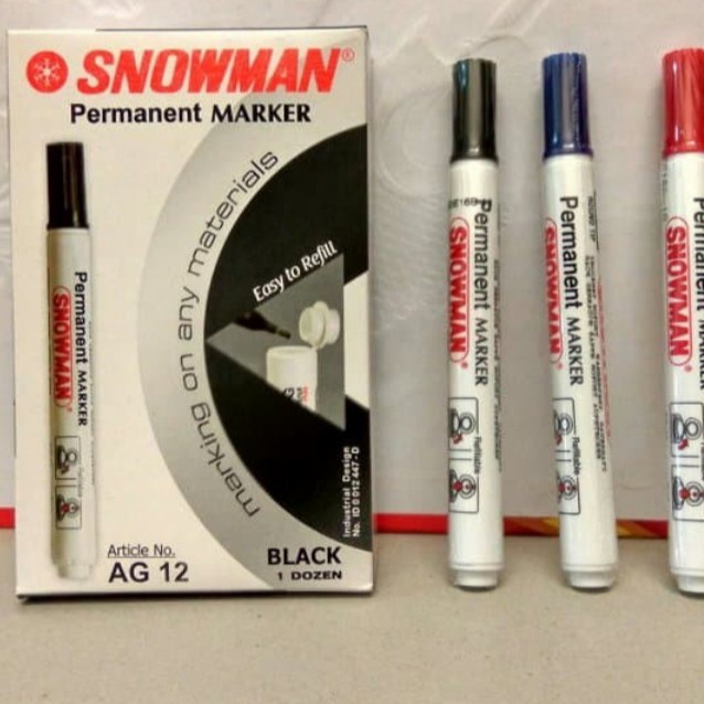 SATUAN Spidol SNOWMAN Marker Papan Tulis Warna Hitam Merah Biru Black Red Blue Warni Perlengkapan Peralatan Alat Tulis Tools Stuff Office Sekolah School Kantor Writing Menulis Stationery Color Mudah Kering Fast Instant Dry Murah Grosir Prakarya Malang