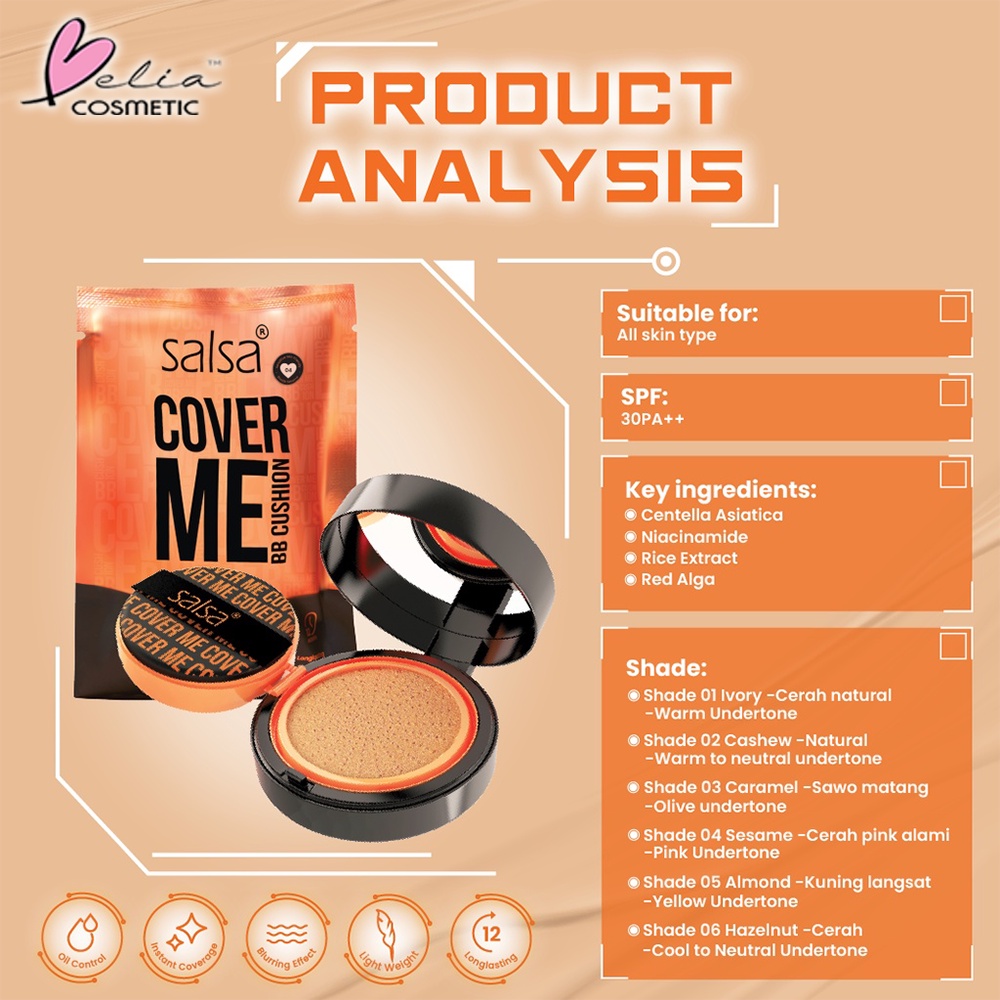 ❤ BELIA ❤ SALSA Cover Me BB Cushion | SPF 30 | Foundation | Make Up | Semi Matte | Coverage | BPOM