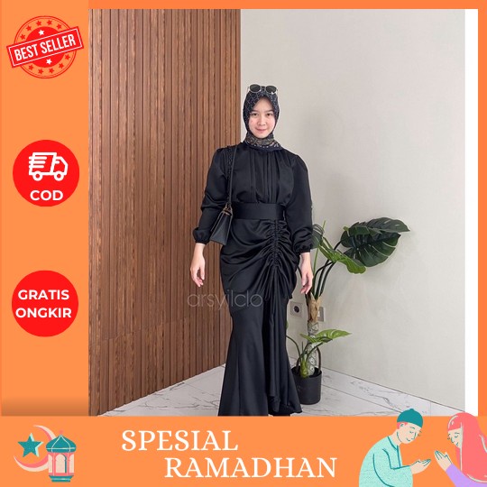 Terlaris Naysila Dress Baju Wanita Dewasa Bahan Crinkle Airflow Ukuran M L Xl Gamis Bordir Mewah Sim