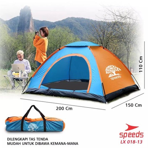TENDA CAMPING LANGSUNG BUKA UNTUK 3 ORANG SPEEDS  LX018-13 - BIRU ORANGE