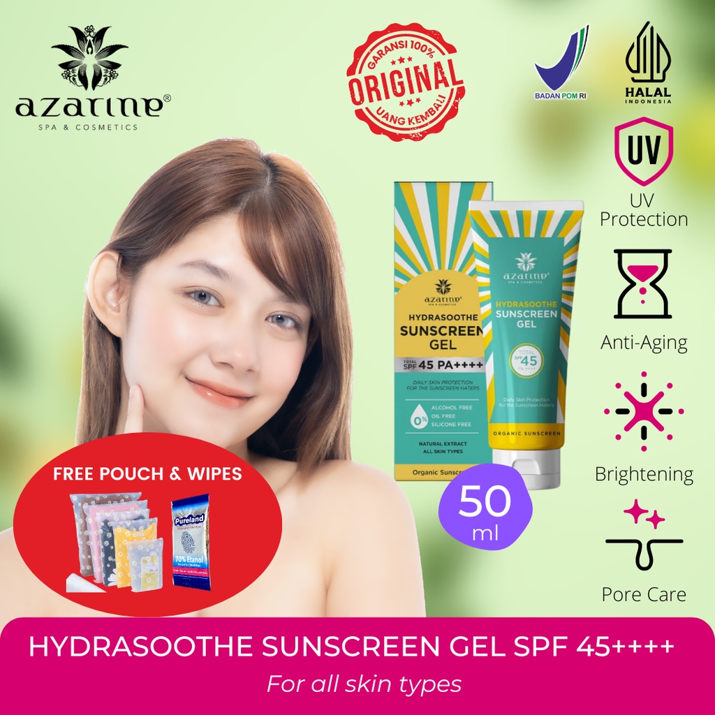 Azarine Hydrashoote Sunscreen Gel SPF45+++ 50ml Mengandung UVA & UVB Sunblock Wajah