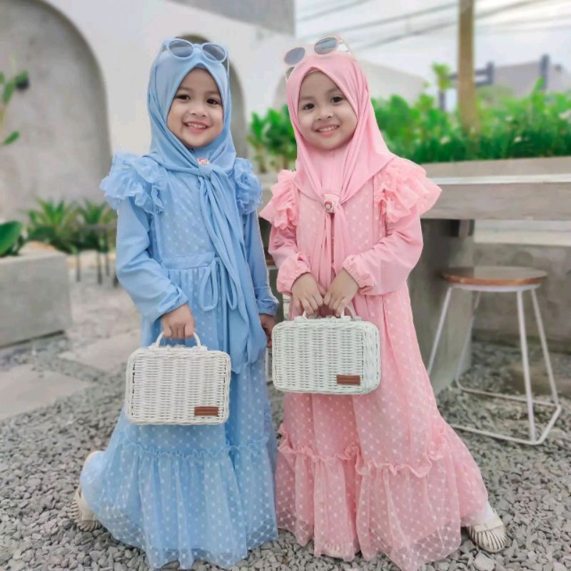 baju pesta muslim anak/ gaun pesta anak/ gamis Syatilla set hijab gamis tulle usia 1-5tahun original Anaya Hijab
