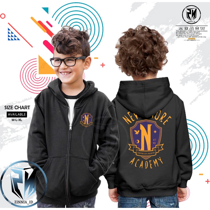 JAKET ZIPPER ANAK / HOODIE ZIPPER ANAK / JAKET RESLETING ANAK Nevermore Academy Wednesday Addams