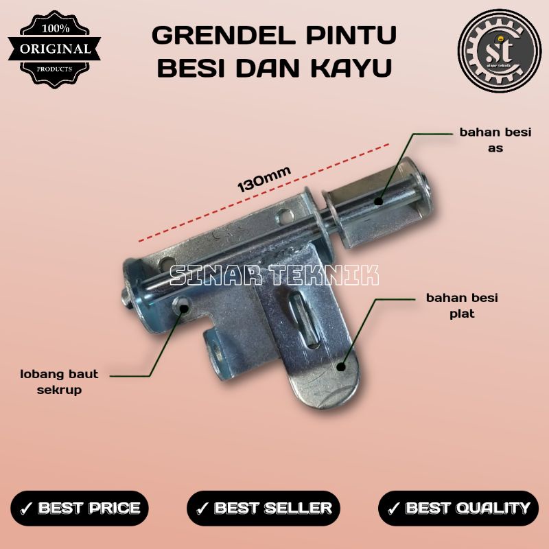 GRENDEL PINTU SLOT PINTU GRENDEL PINTU BESI DAN KAYU (SEDANG)