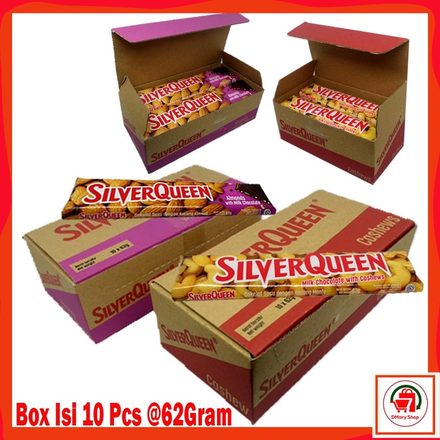 

Silverqueen Almond Cashew Milk Chocolate 1 Box Isi 10Pcs 580Gram Cheeksredstore