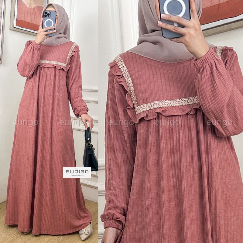 Sova Maxy - Gamis Knit Rajut Renda LD100+ Bumil / 368-6943 (K7X7) Moscrepe Busui Friendly Simpel Gam