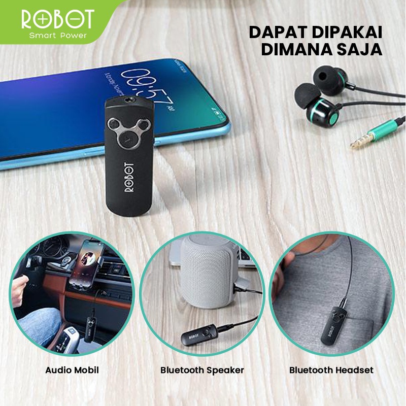 Bluetooth Receive ROBOT RS10 for Headset Earphone Compatible Jack AUX 3.5mm - Garansi 1 Tahun  BY.SULTAN