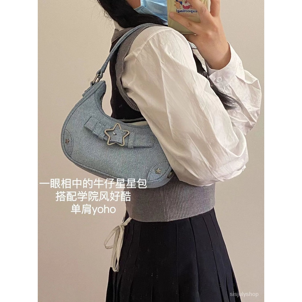 [✅BISA COD] #Sisjuly# Tas tangan wanita y2k / Tas denim bintang wanita / Tas ketiak milenium baru /