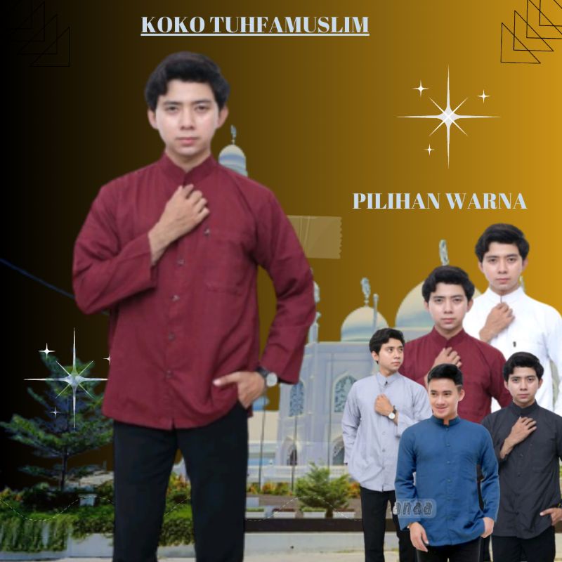 BAJU KOKO PRIA DEWASA LENGAN PANJANG MERAH MAROON