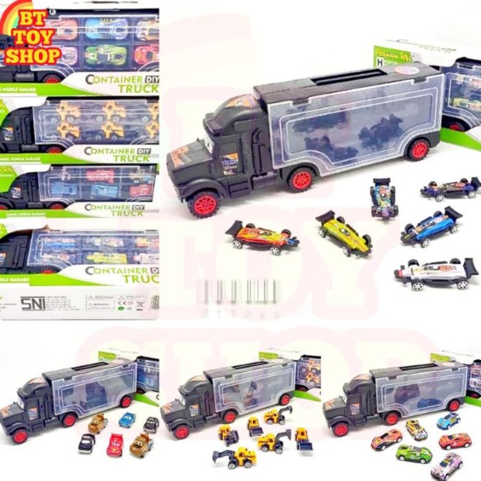 PROMO MAINAN ANAK MOBIL TRUK TRAILER CONTAINER SET 7 IN 1 BOX HOTWHEELS TERLARIS
