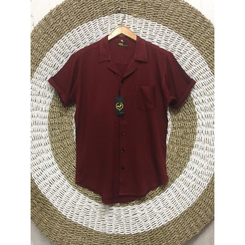 Kemeja Hawai Polos Bahan Rayon Twill Super Tebal