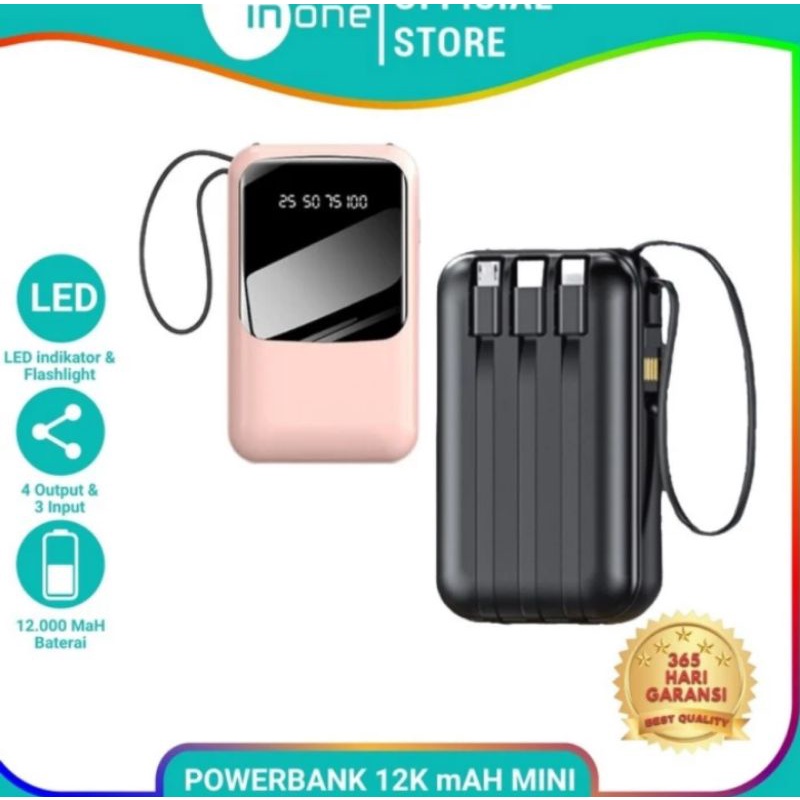 INONE DX567 12000mAh Super Lightweight Palm Size Powerbank - BLACK