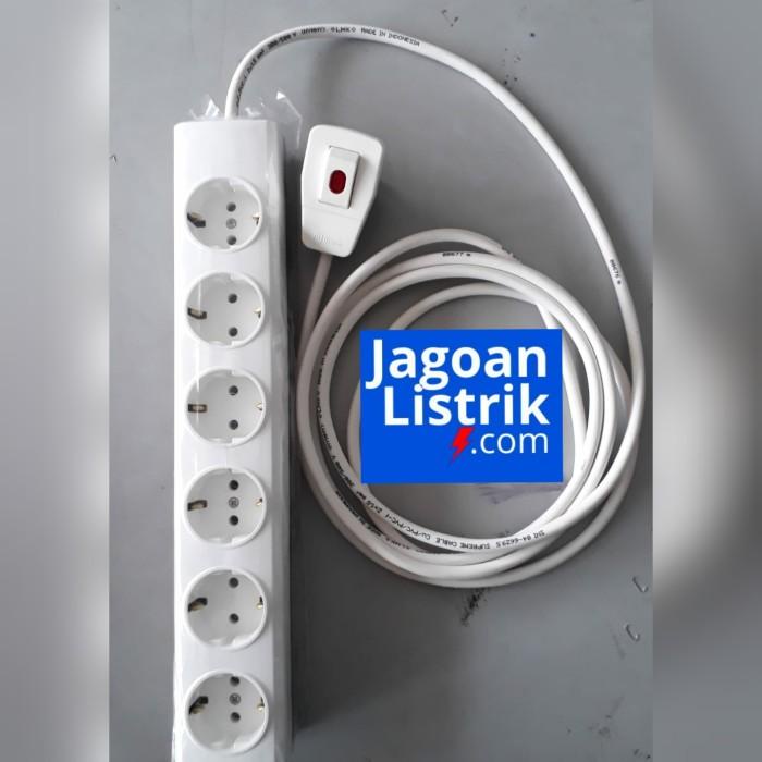 Stop Kontak Broco 6 Lubang Rakit + Kabel 3 Meter + Steker Lampu Broco