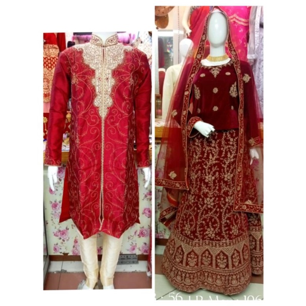 SEPASANG BAJU PERNIKAHAN PENGANTIN PERKAWINAN JODHA AKBAR INDIA SIAP PAKAI MARUN