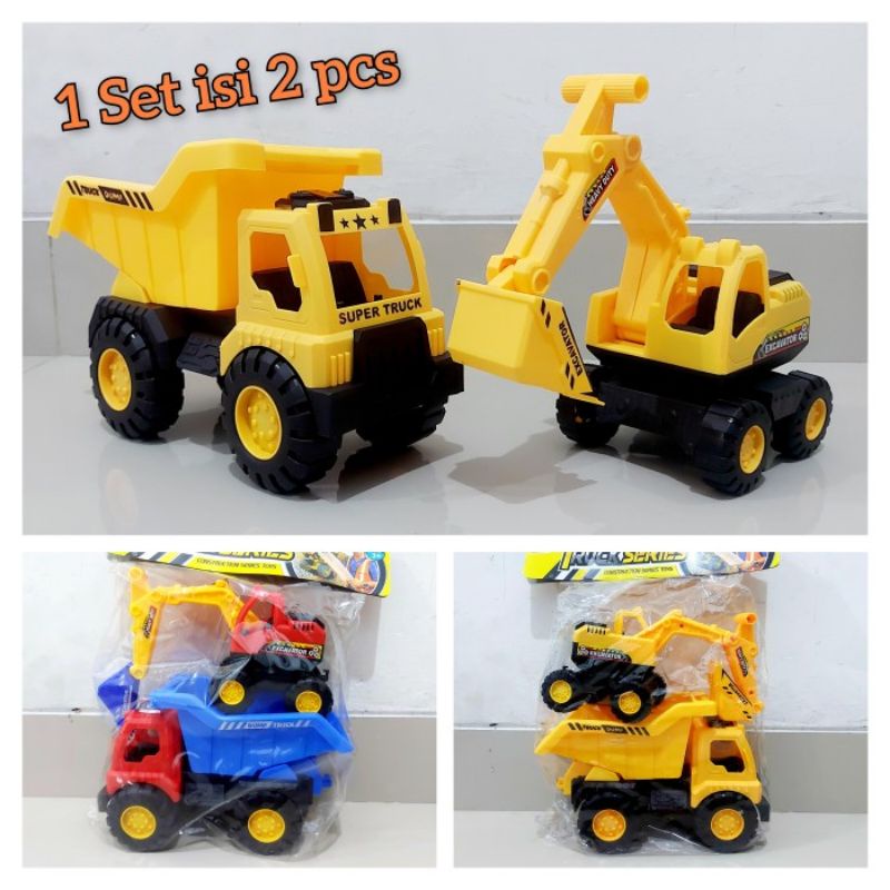 Mainan Set Dump Truck &amp; Excavator - Miniatur Mobil Mobilan Truk Beko Anak Laki Cowok