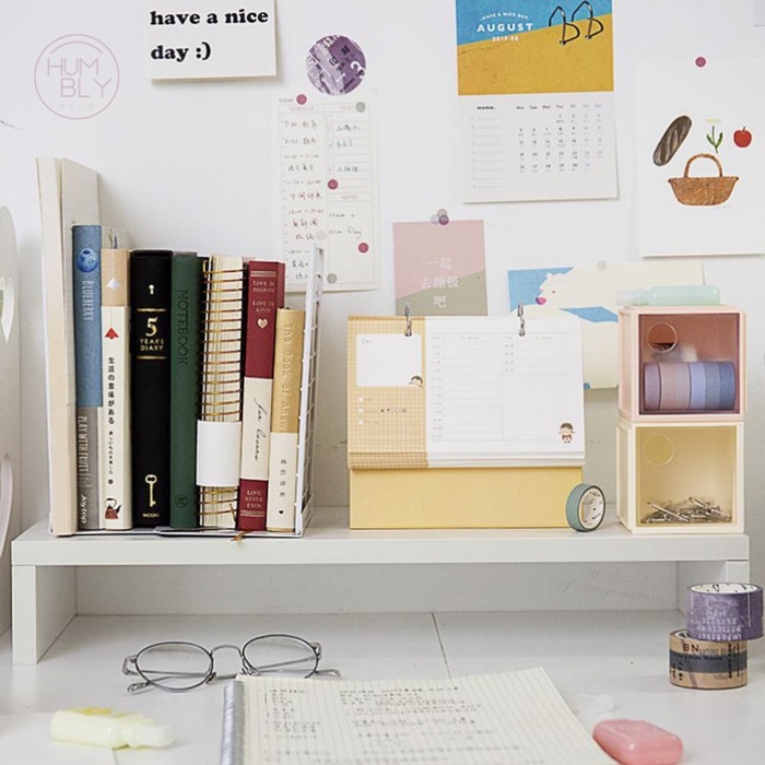 

Korean Aesthetic White Study Table Wood Rack Desk Organizer - 50x17x8cm