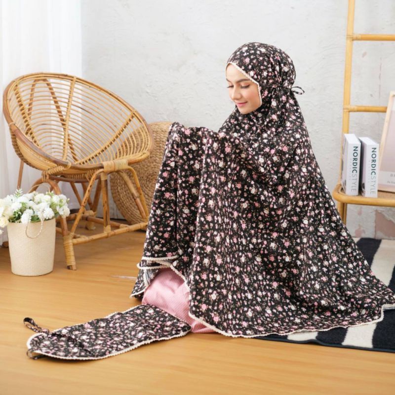 MUKENA KATUN JEPANG ORI MUKENA MOTIF BUNGA MUKENA HITAM MUKENA ZLA