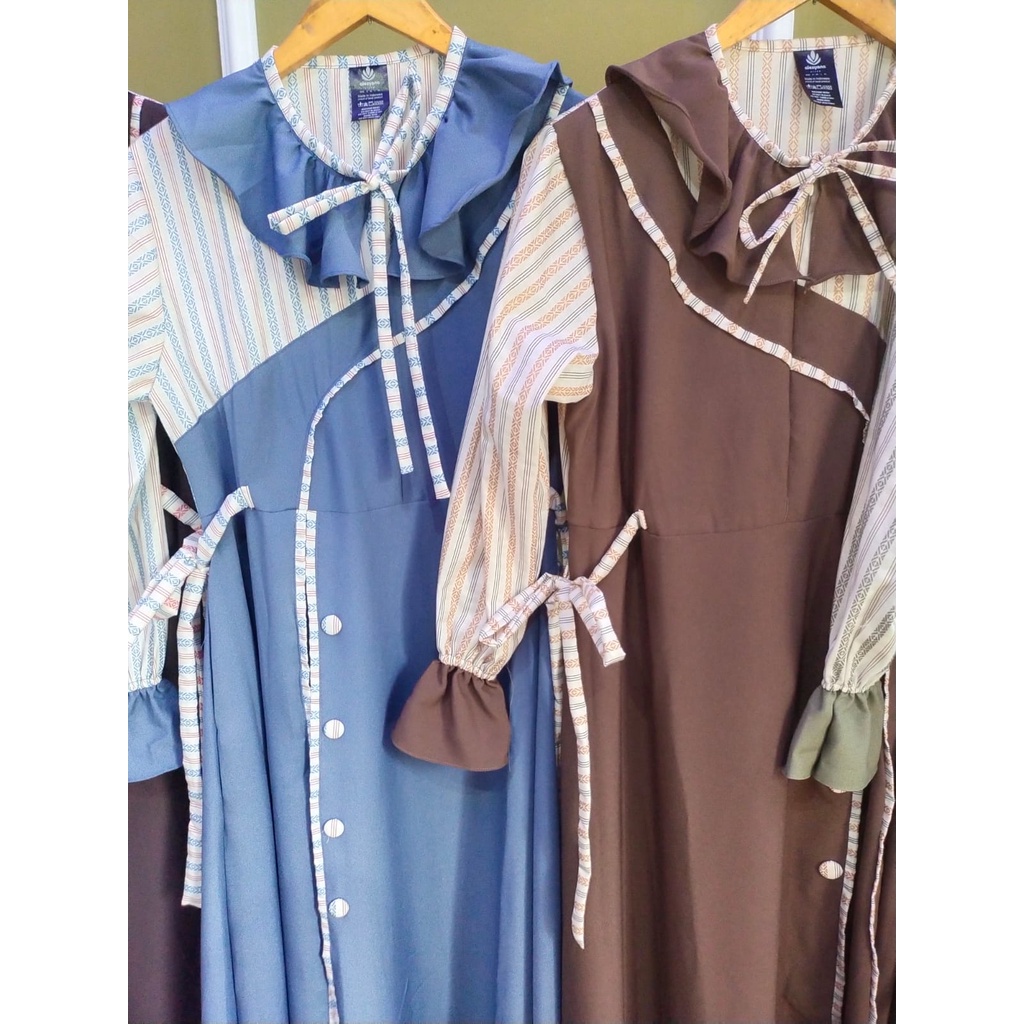 Terbaru ✨ Dress Syar'I Gamis Wanita 2022 Ravania Dress Mix Salur Simple Ori By Alesyana Viola Hijab 