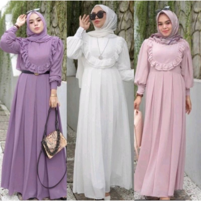 Ready Stock ✅ Dress Muslim Fashion Muslim Gamis Annisa Gamis Putih Gamis Kekinian Rempel Dada Ceruty