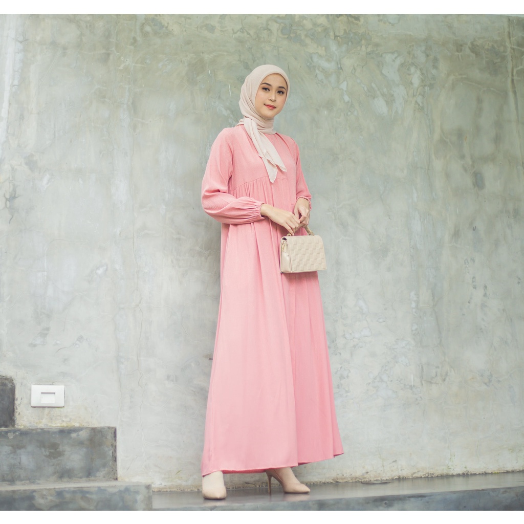 Ready Stock ✅ Dress Lebaran Le Khari Gamis Polos Aara Basic Homedress Rayon Crinkle Gamis Busui Size