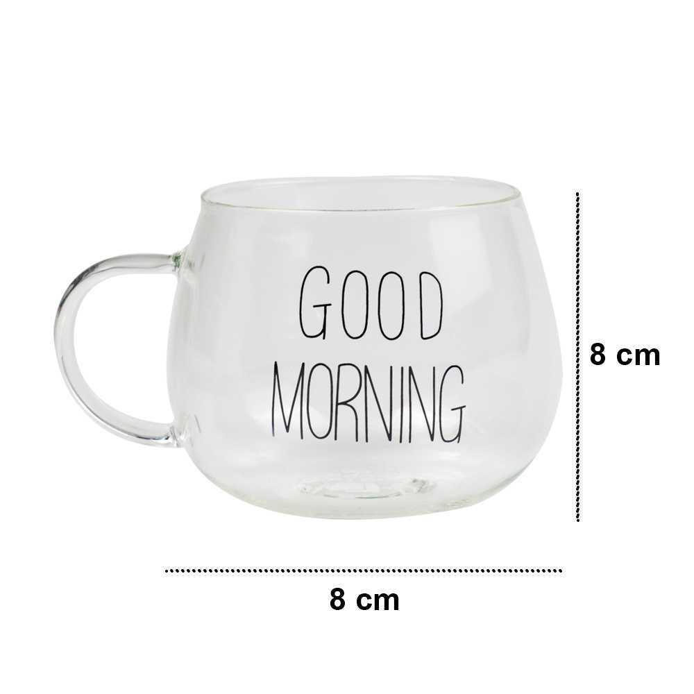 One Two Cups Cangkir Kopi Glass Coffee Mug Good Morning 350ml - 9H8D