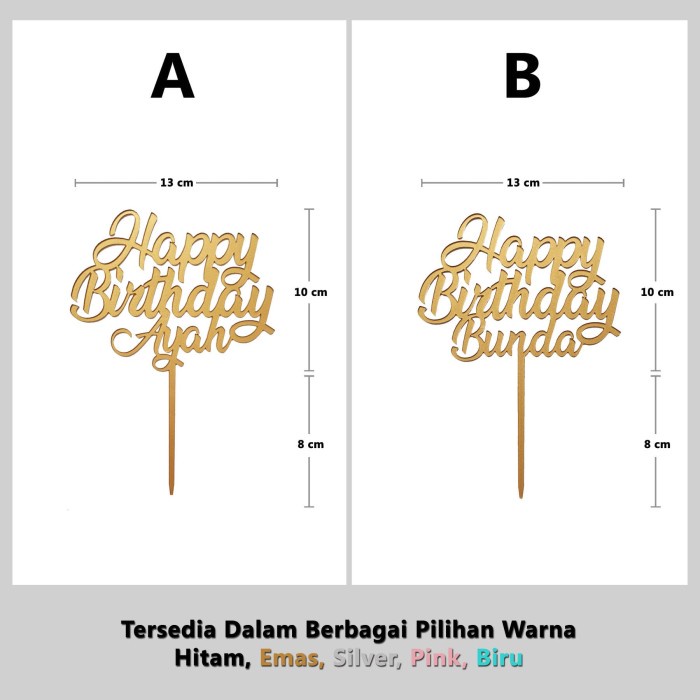 Terlaris Cake Topper / Topper Kue - Happy Birthday Ayah / Bunda