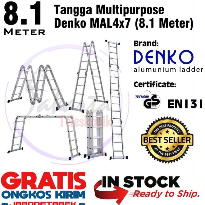 Tangga Lipat Multipurpose 8,1 Meter Denko Mal4X7 Tangga Alumunium 8.1