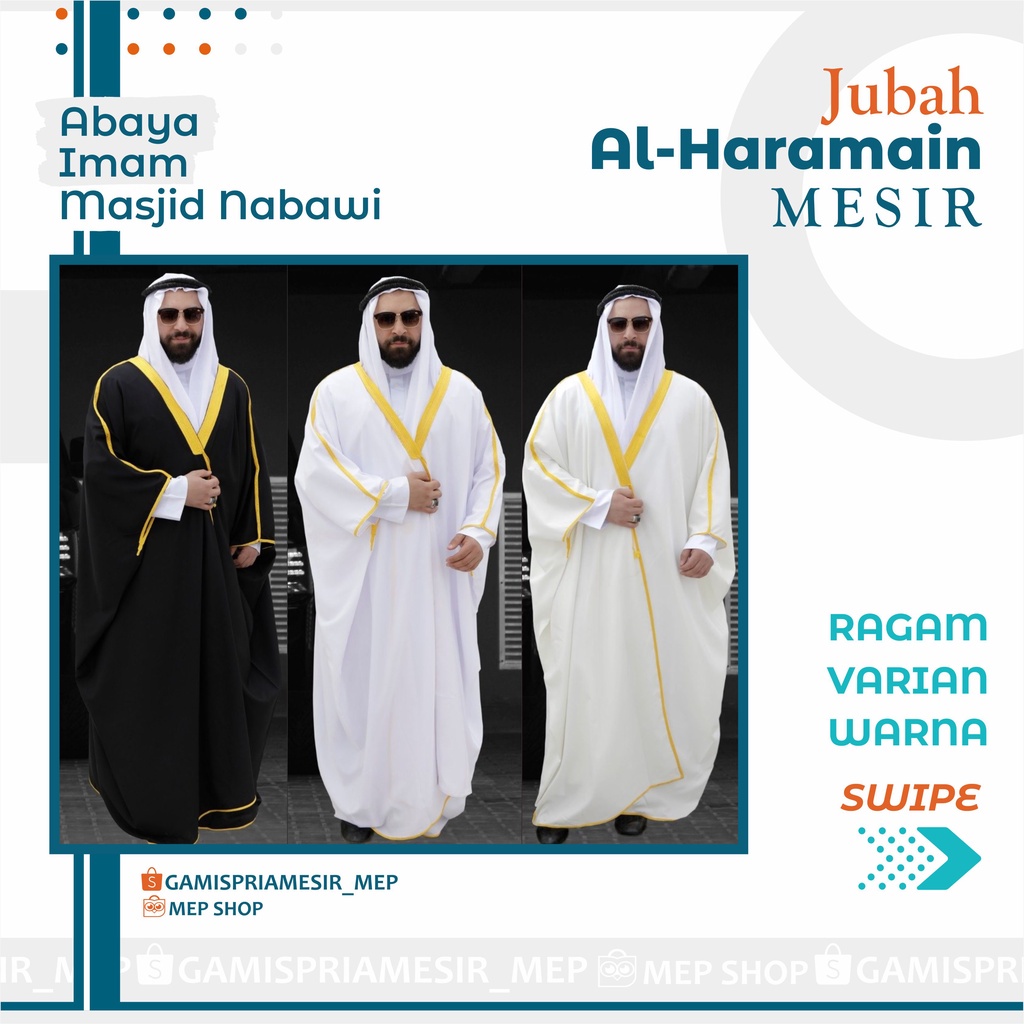 LUARAN JUBAH HABAIB IMAM MASJID NABAWI MADINAH MAKKAH DAFFAH AL HARAMAIN MESIR RAJA SALMAN IMPORT NO