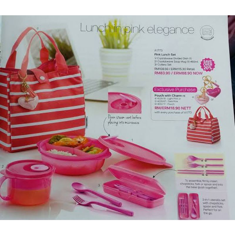 pink lunch set/Tuppy Malaysia/Wadah Tupperware/set bekal makan