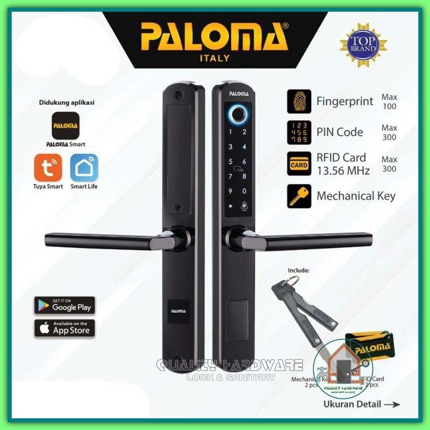 Kunci Pintu Digital Paloma QHDLP 5121 Smart Digital Wifi FingerPrint Hitam Handle Password Kunci