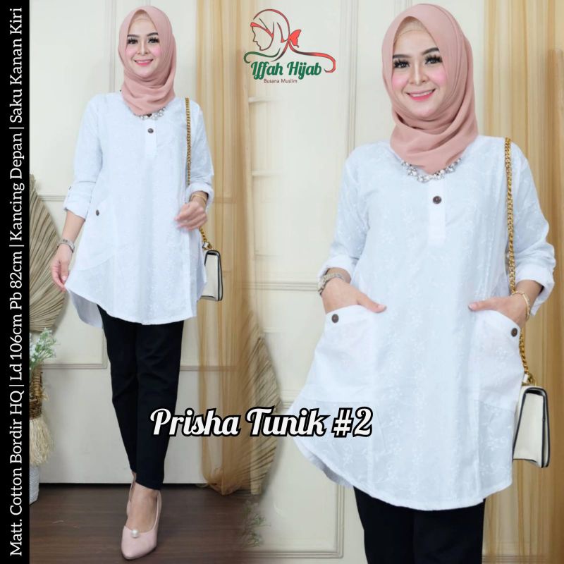 Tunik wanita warna putih Prisha Tunik#2 blouse putih bordir wanita baju atasan putih bordir wanita e