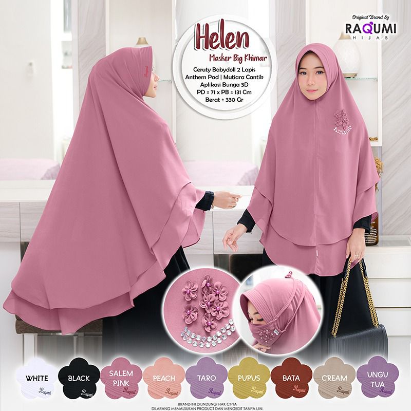 [Big Hijab] Helen Masker Big Hijab ORI Raqumi Hijab Bahan Ceruty Babydoll 2 Lapis Aplikasi Mutiara