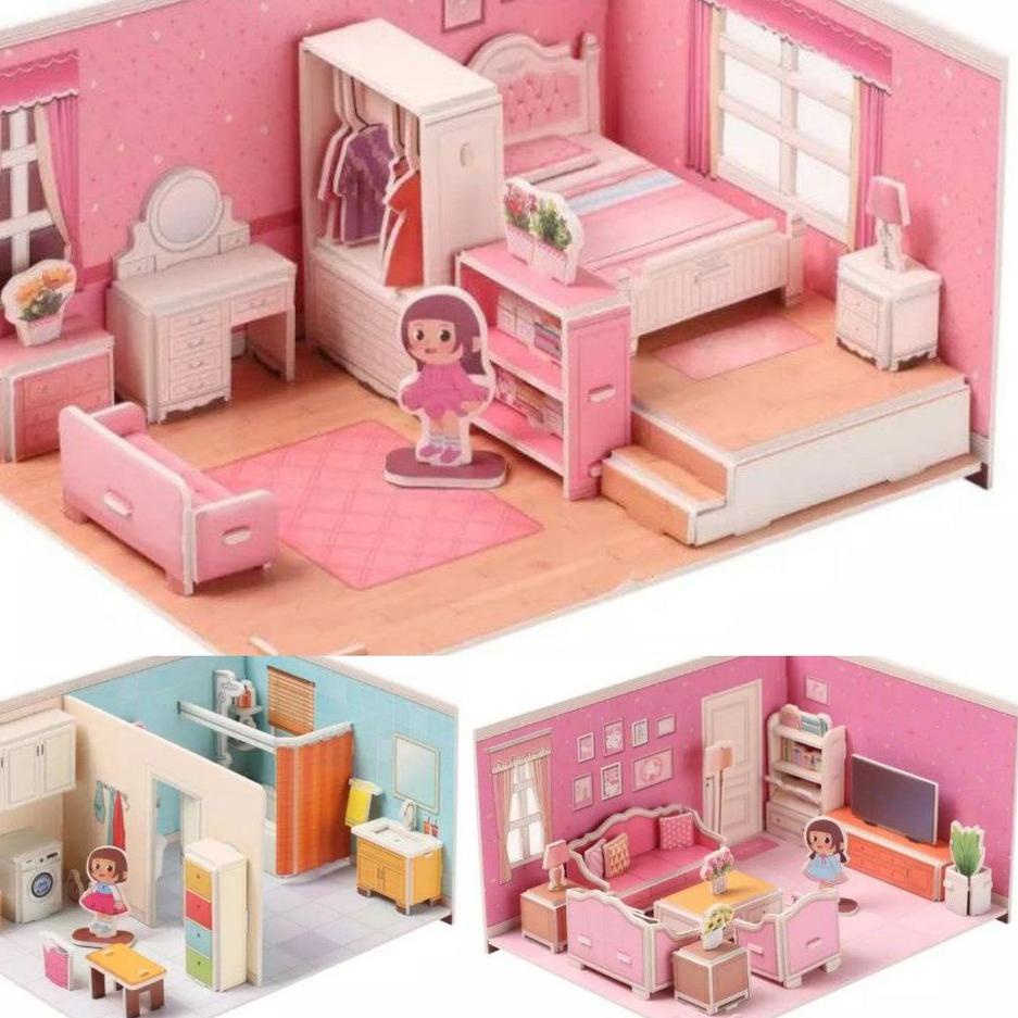 PSW.9Ap23ᵛ ▫ DIY 3D Foam Puzzle Mainan Edukasi Anak Miniatur Interior Rumah Rumahan Bongkar Pasang B