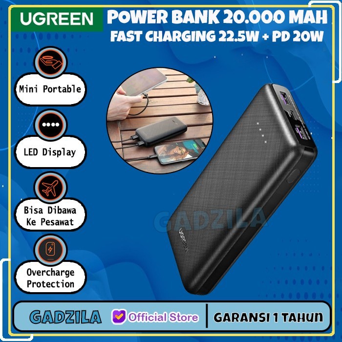 POWERBANK UGREEN 20000 MAH 22.5W PD 20W 18W + KABEL C TO USB TYPE C
