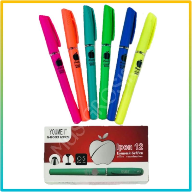 

12 Pcs Bolpen Pulpen Ipen Youmei G-8003 Gel Pen Apel 1Lsn Harga Grosir