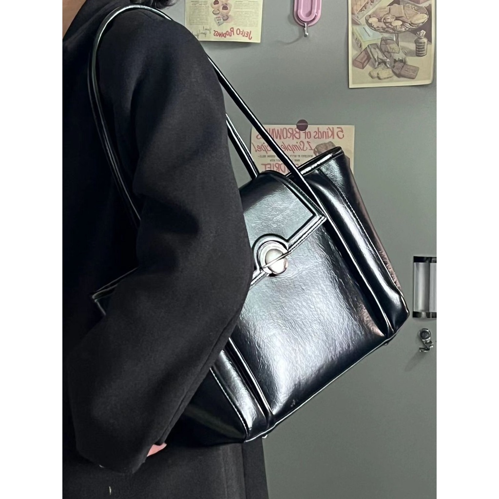 Sera Commuter Tote Bag 2023 New Trendy Tas Wanita Tekstur Serbaguna Black Tote Bag Kapasitas Besar High-End Commuting