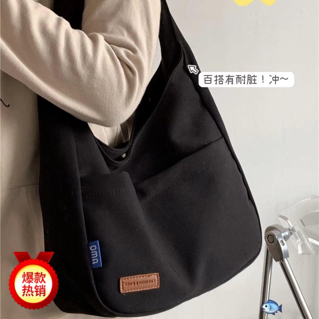 Sera ins warna solid desain sederhana rasa all-match tas tas tangan kelas mahasiswa tas bahu kapasitas besar tote bag