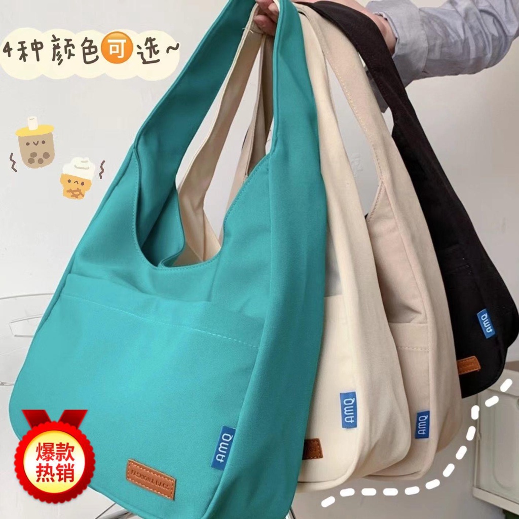 Sera ins warna solid desain sederhana rasa all-match tas tas tangan kelas mahasiswa tas bahu kapasitas besar tote bag