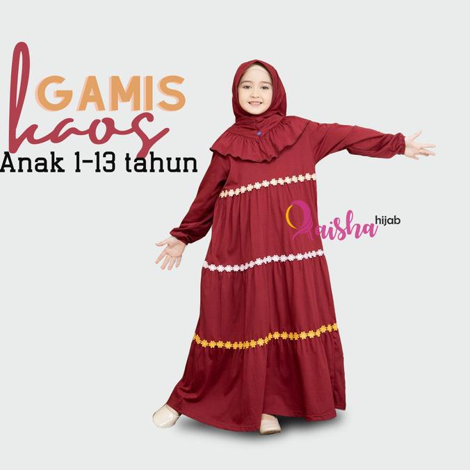 Baju Muslim Gamis Kaos Murah Anak Perempuan Umur 1-13Tahun Merah Polos