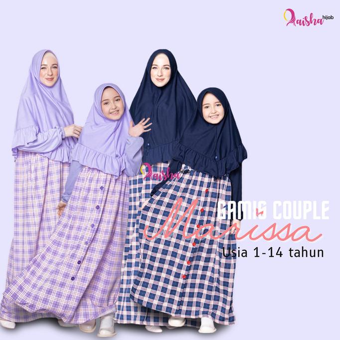 Baju Gamis Couple Ibu Dan Anak Perempuan Motif Kotak Kombinasi Polos