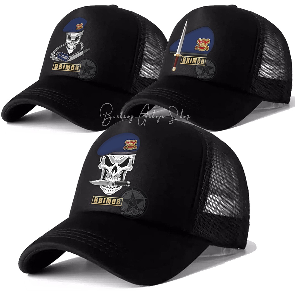 (Exclusive) Topi BRIMOB POLRI - Baret Biru Dongker Light Gold